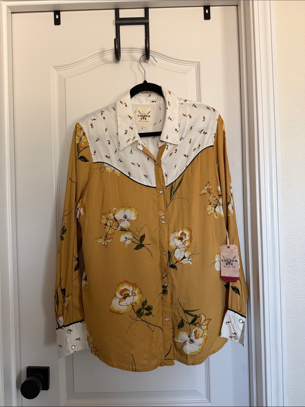Cotton & Rye Mustard Floral Western Yoke Button-Down Shirt